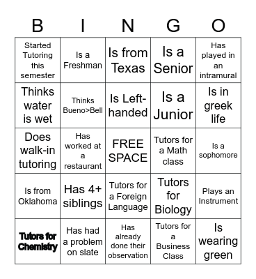 All Tutor Training Bingo Card