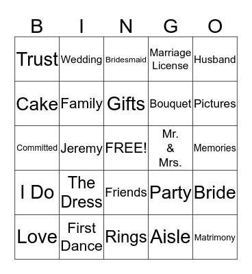 WEDDING Bingo Card