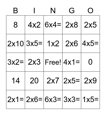 Chapin Elementary Multiplication BINGO Card