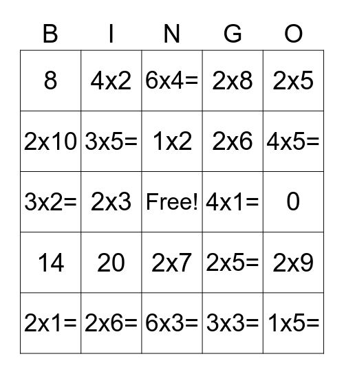 Chapin Elementary Multiplication BINGO Card