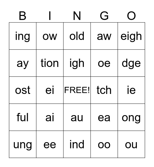 Phonogram Bingo Card