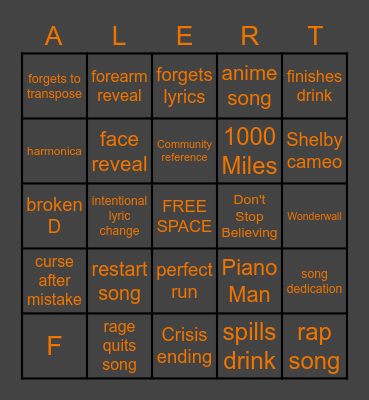 Crisis Birthday Concert Bingo Card