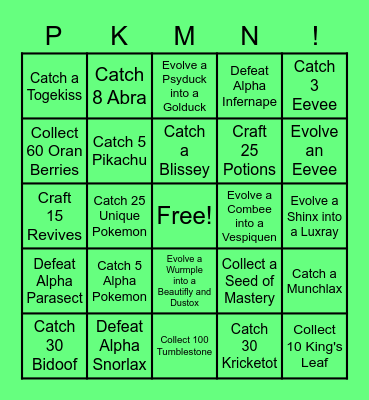 Obsidian Fieldlands Bingo Card