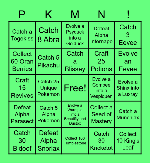 Obsidian Fieldlands Bingo Card