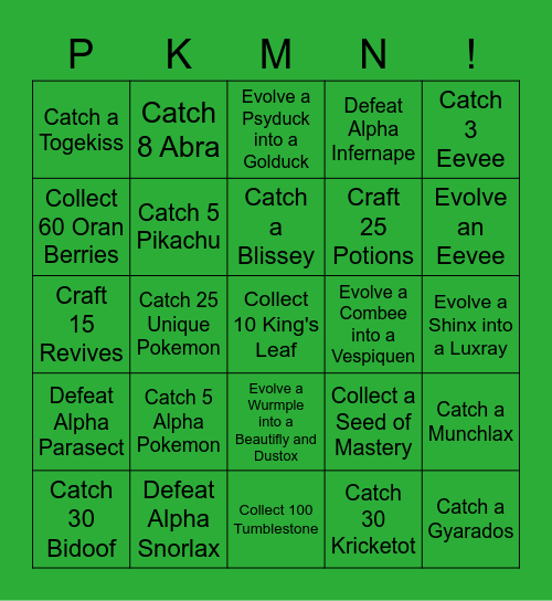 Obsidian Fieldlands Bingo Card