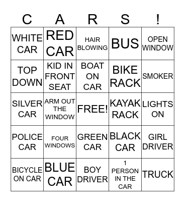 Road Bingo! Bingo Card