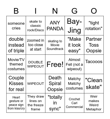 2022-Pairs Skate Short/Free Bingo Card