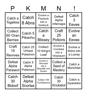 Obsidian Fieldlands Bingo Card