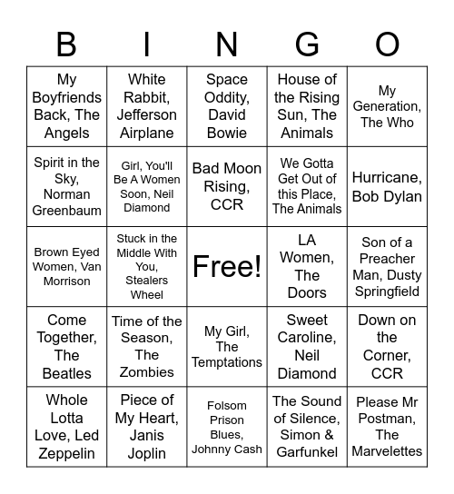VOBingo- Classics Bingo Card