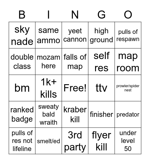 Apex bingo Card
