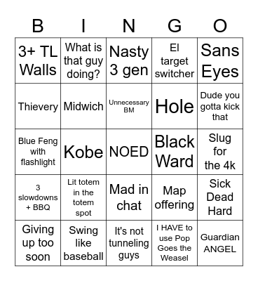 dbd bingo Card