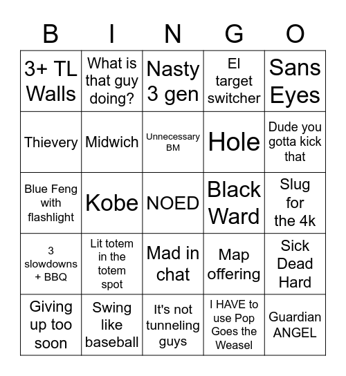 dbd bingo Card