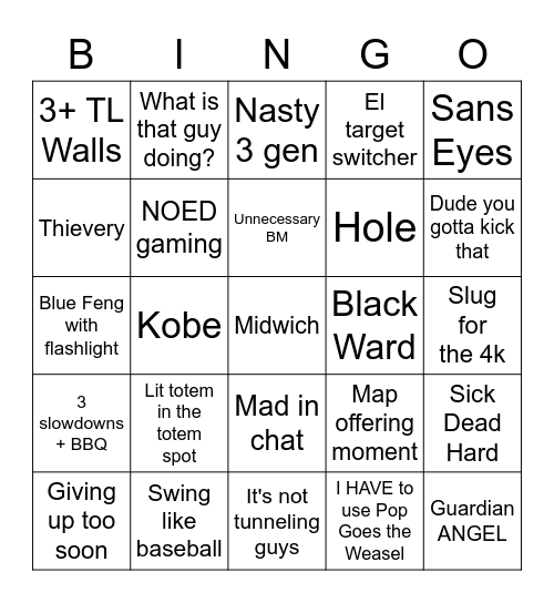 dbd bingo Card