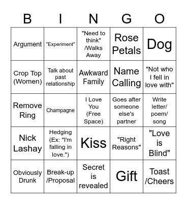 Love is Blind v2 Bingo Card