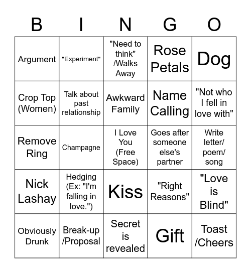 Love is Blind v2 Bingo Card
