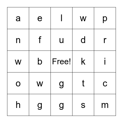 Letters Bingo Card