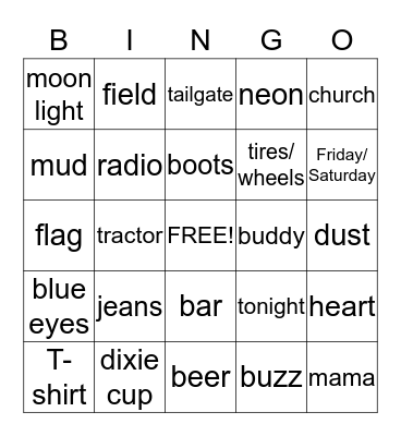 COUNTRY MUSIC Bingo Card