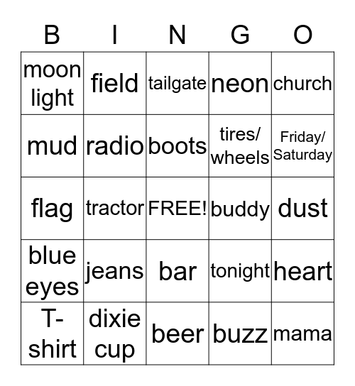 COUNTRY MUSIC Bingo Card