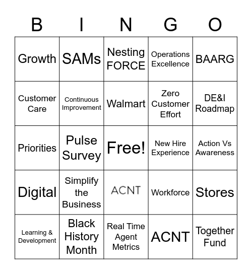 Customer Care BINGO Card