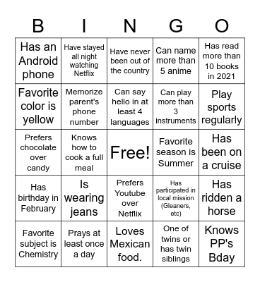 Untitled Bingo Card