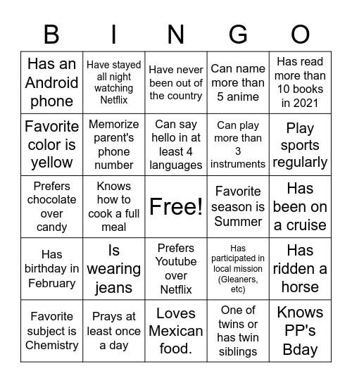 Untitled Bingo Card