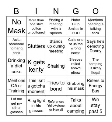 TC Hater Club Bingo Card