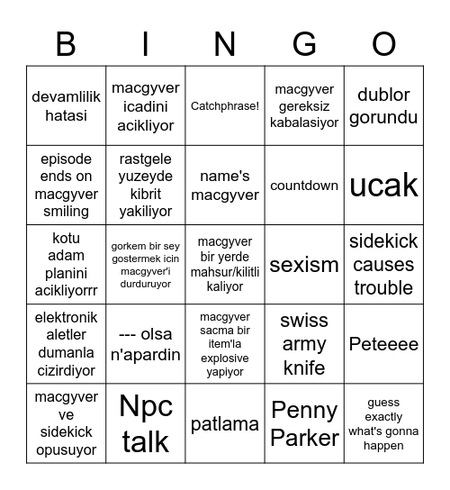 Macgyver Bingo Card