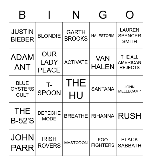 Coyote Friday Night Bingo Card