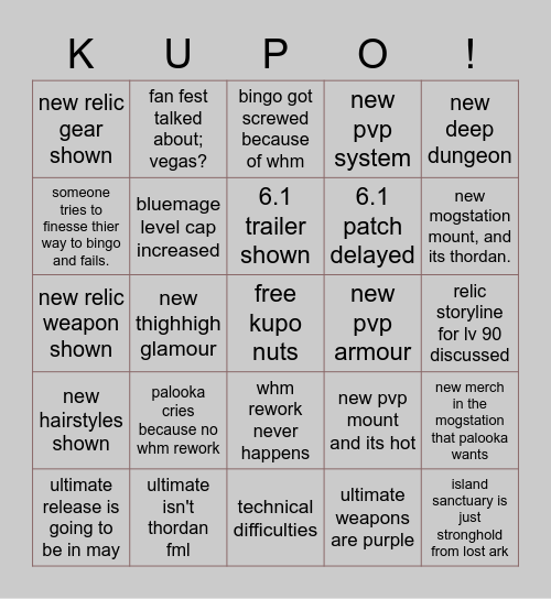 liveletter thing Bingo Card