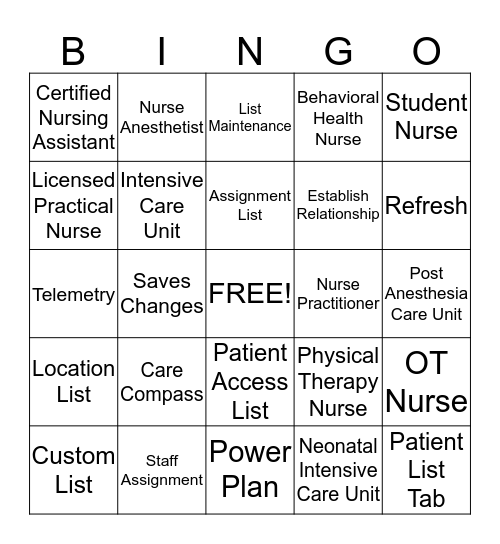 Cerner Bingo Card