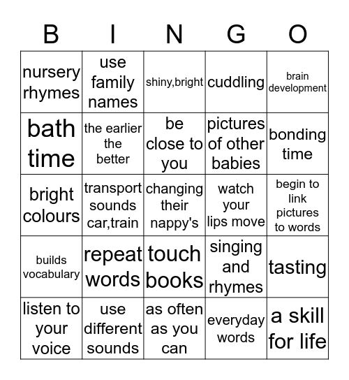 Benefits of Reading from Birth Bingo Card