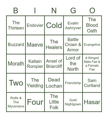 Kingdom of Ash Bingo Card