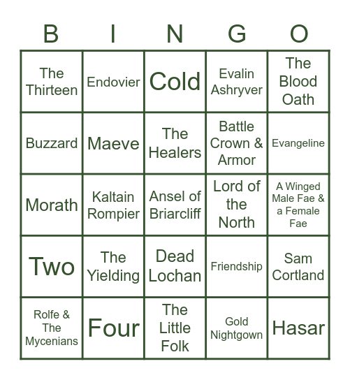 Kingdom of Ash Bingo Card