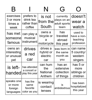 Getting to Know You Better Bingo Card