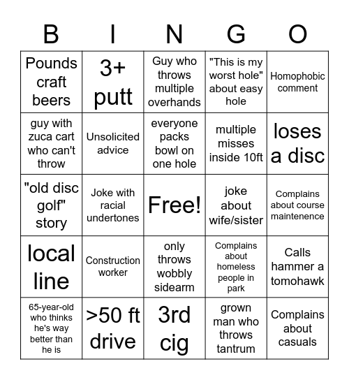 Disc Golf Bingo Card