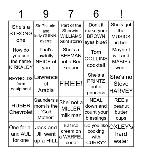 THE GIRLS OF 76 Bingo Card