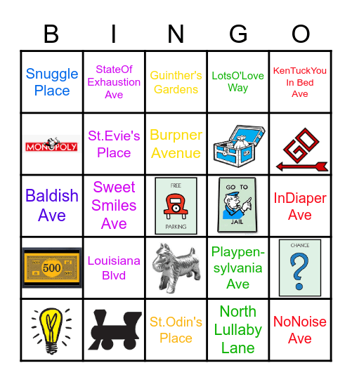 Evie's Monopoly Bingo Card