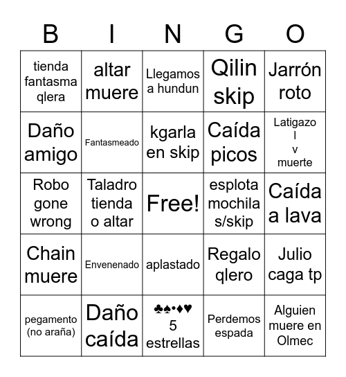 Spunky Bingo Card
