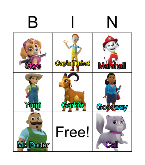 Paw Patrol Bingo Card