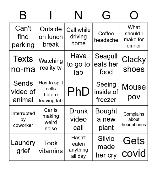 Nadia Bingo Card