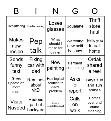 Mom Bingo Card