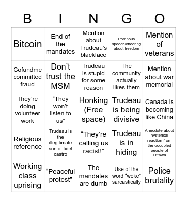 Trucker Convoy Bingo Card