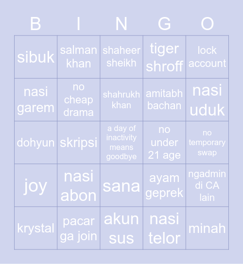 yryryryr Bingo Card