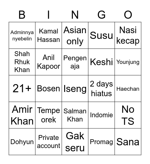 Dohyun Bingo Card