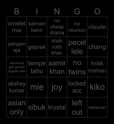 Untitled Bingo Card