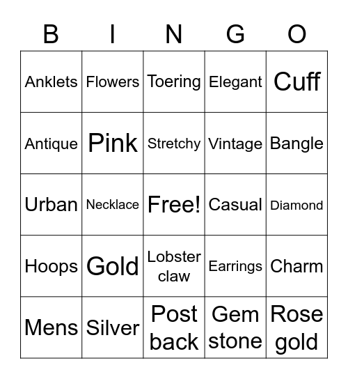 Jewelry Bingo Card