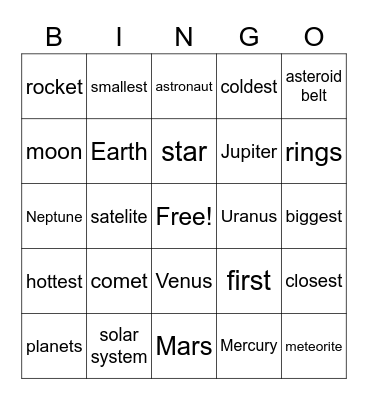 SPACE BINGO Card