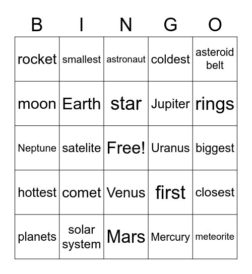 SPACE BINGO Card