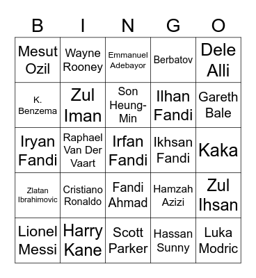 Ihsan's Football Bingo Card