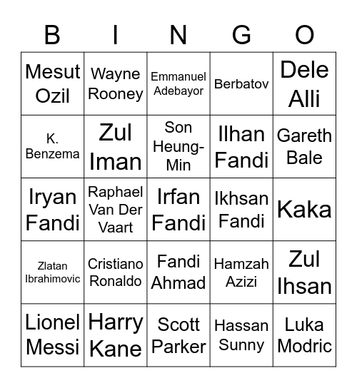 Ihsan's Football Bingo Card
